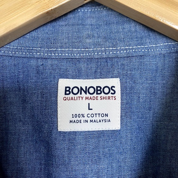 Bonobos Blue Chambray 100% Cotton Short Sleeves Button-Down Shirt Men's Size L - Picture 3 of 5